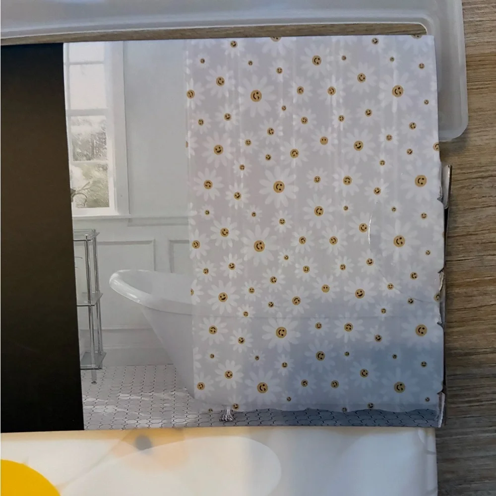 Smiley face daisy shower curtain